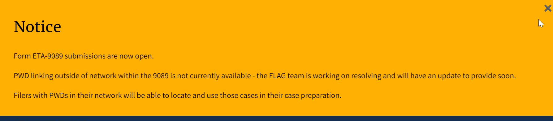 Screen shot of DOL FLAG portal.
